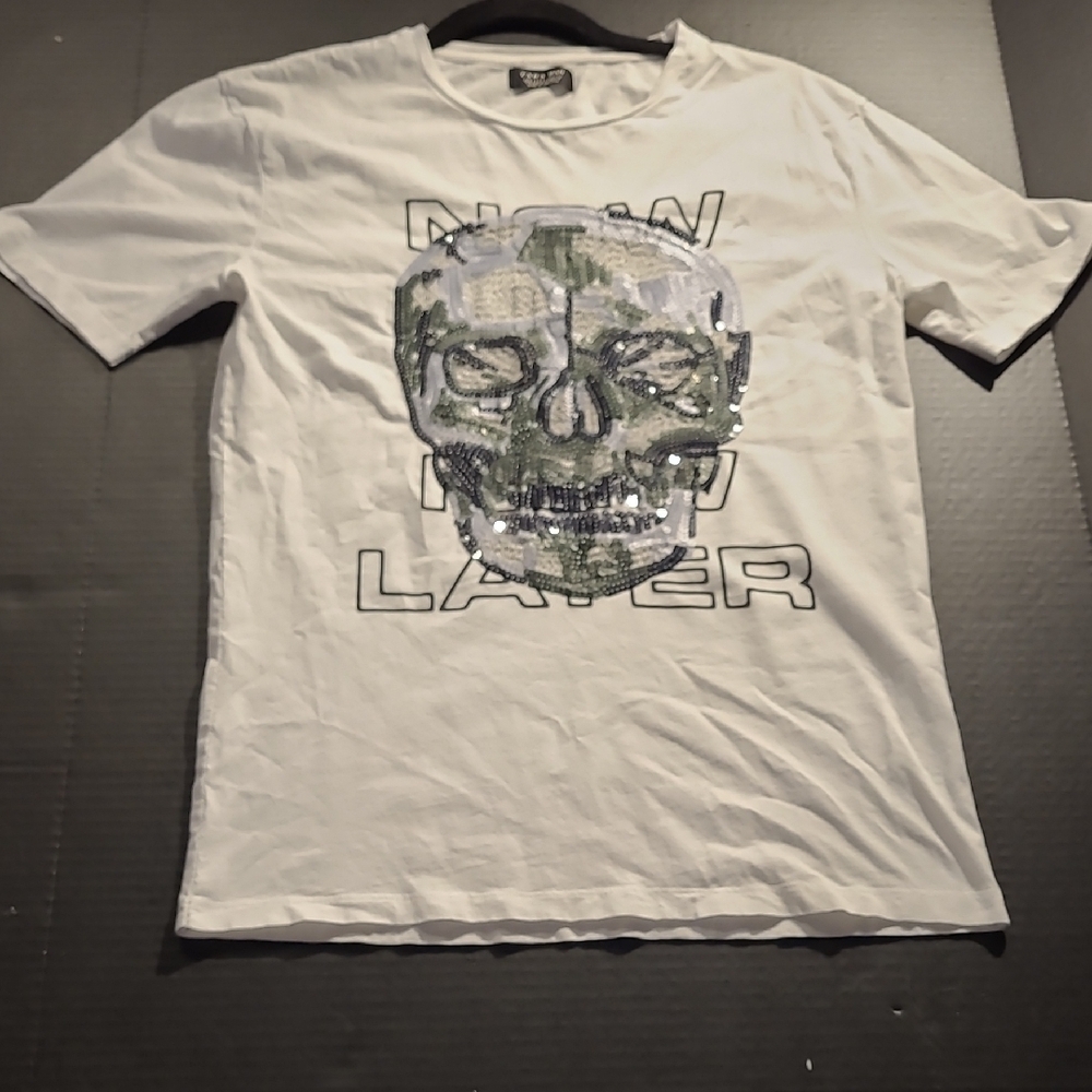 Zara White Skull SEQUINS Graphic Tee